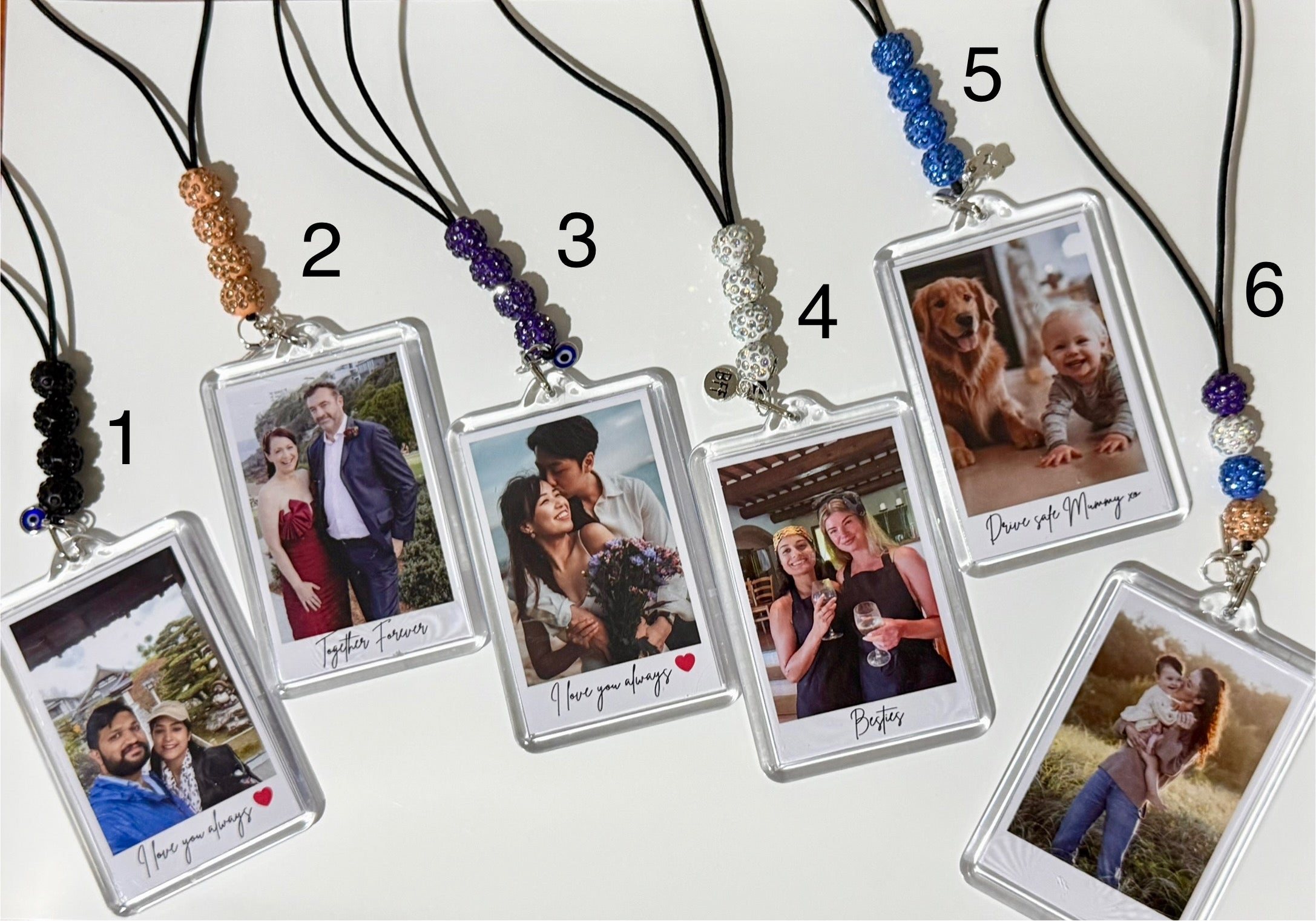 Custom Rearview Mirror Photo Hanger with Personalized Text