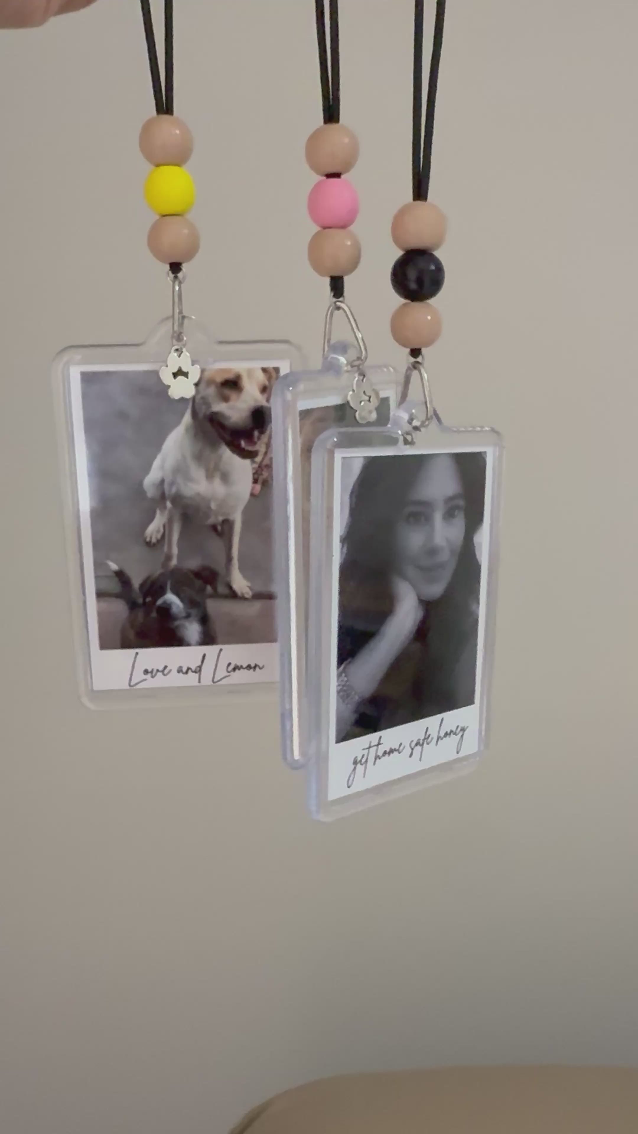 Custom Polaroid Rearview Mirror Photo Hanger with Personalized Text