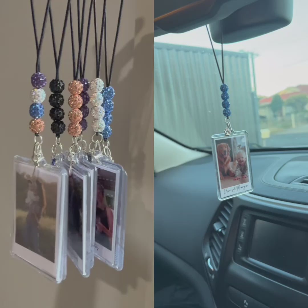 Custom Rearview Mirror Photo Hanger with Personalized Text