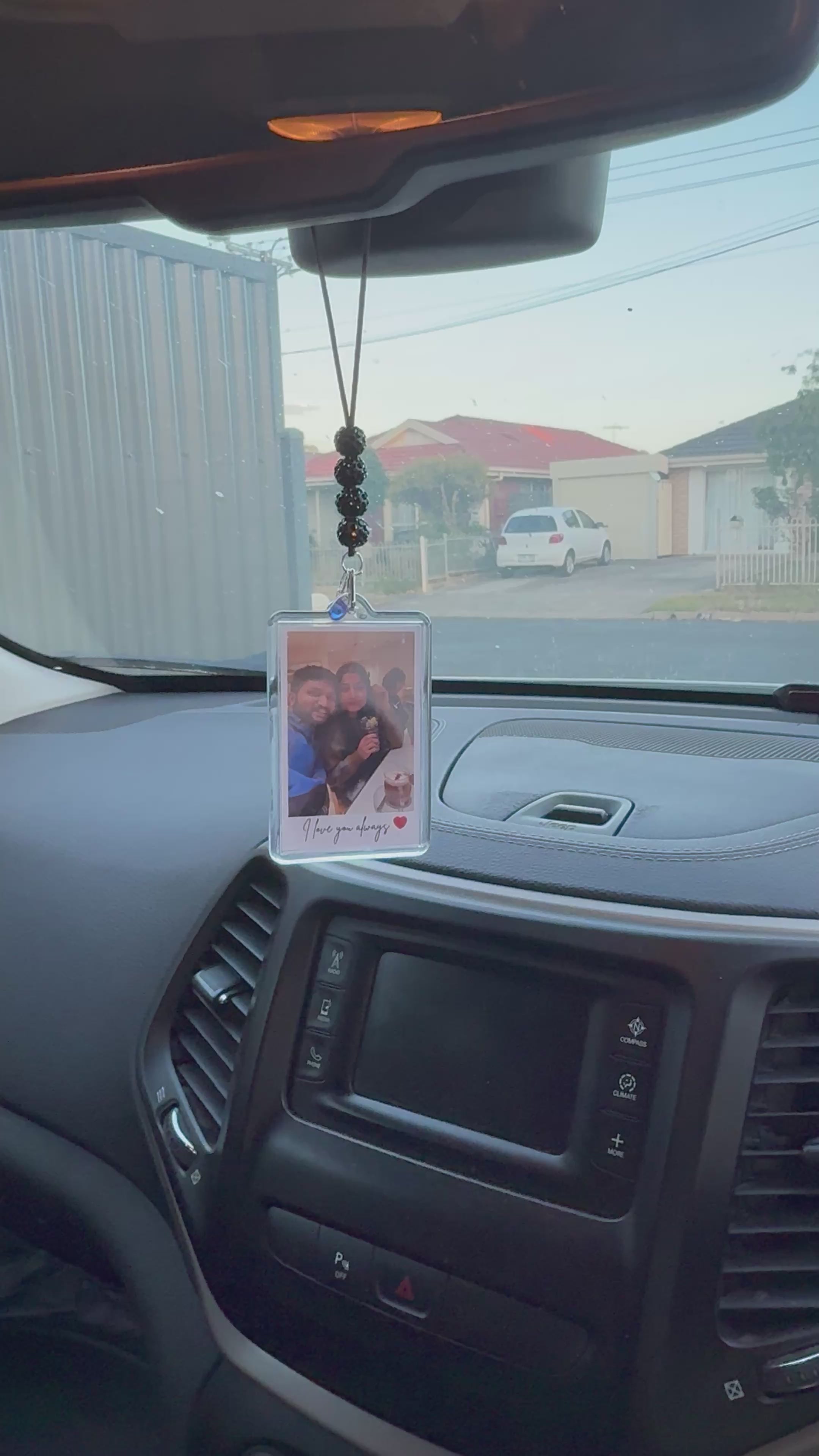 Custom Rearview Mirror Photo Hanger with Personalized Text